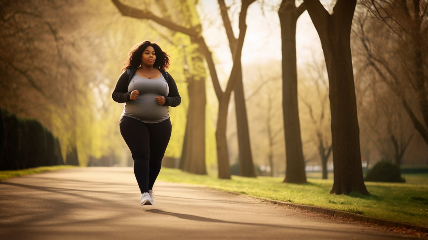 Beautiful overweight african american woman running
