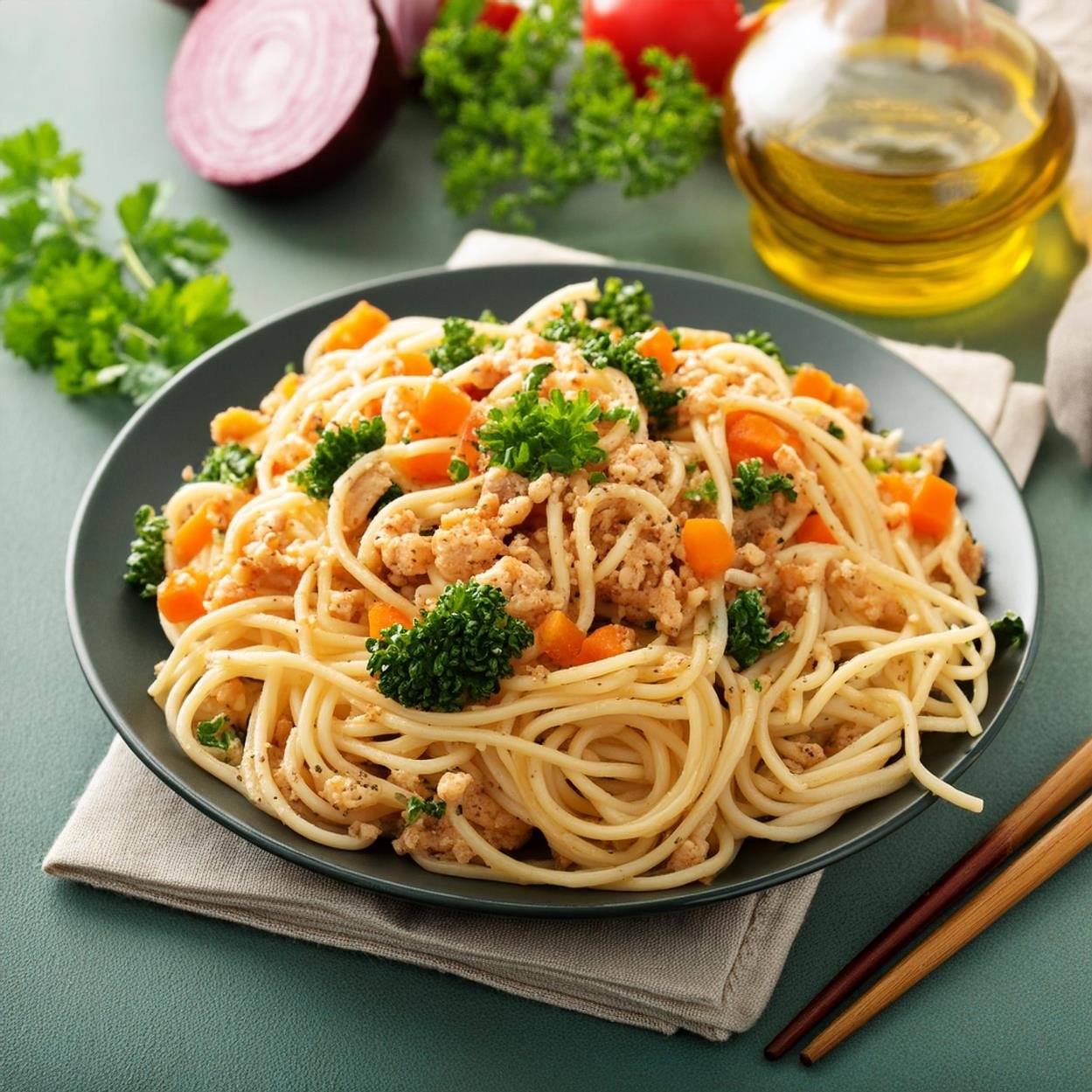 Ground Chicken Spaghetti with Vegetables