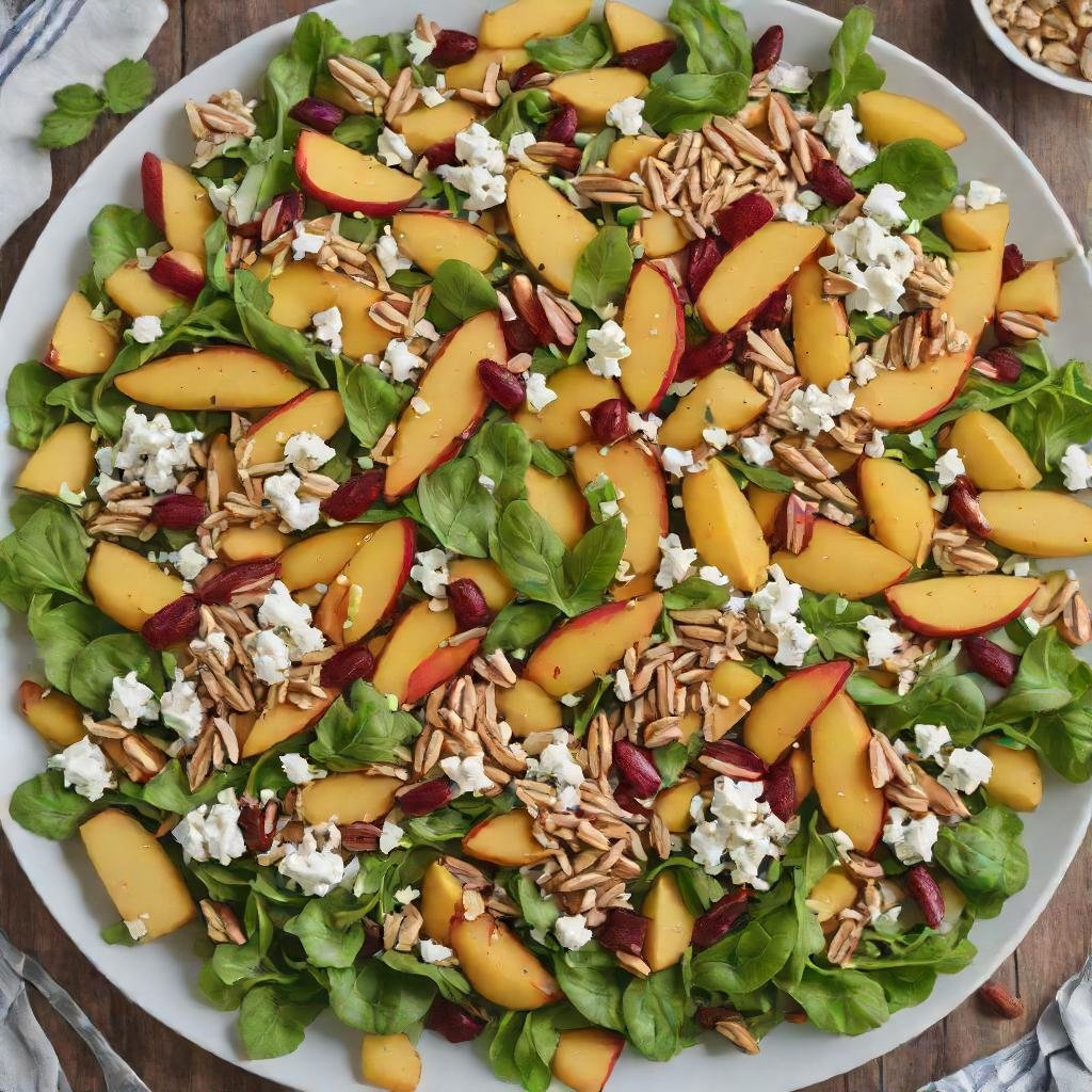Almond and Rotisserie Chicken Salad with Peaches and Goat Cheese