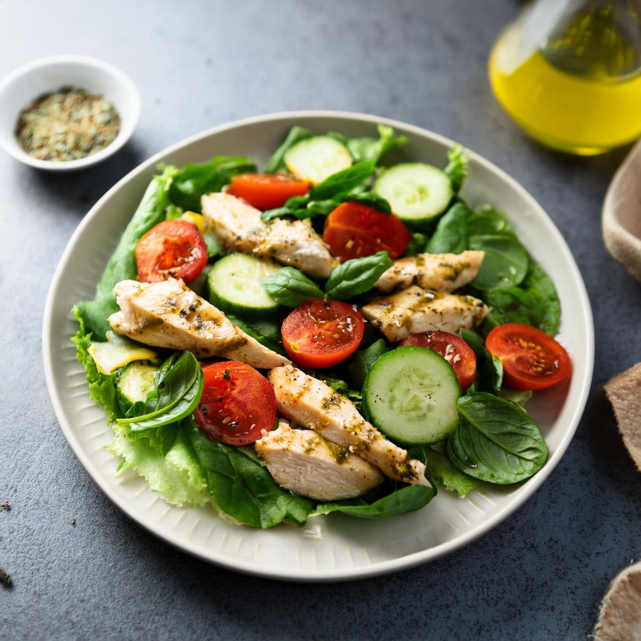 Mediterranean Pesto Chicken Salad with Fresh Herb Vinaigrette